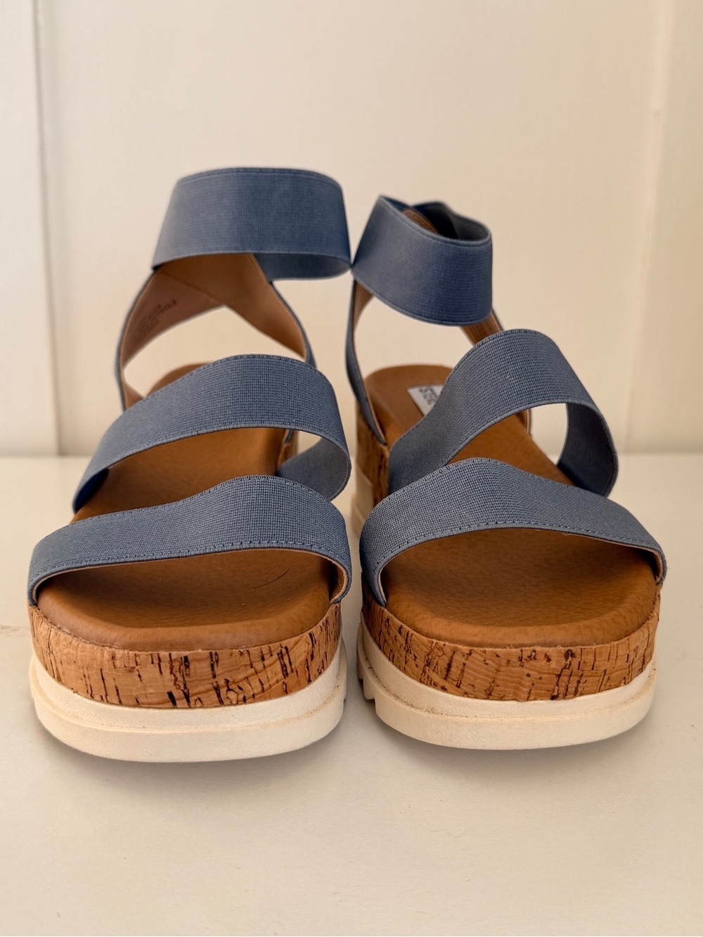 Steve Madden Bandi Blue Cork Platform Wedge Sandals Size 7.5 - Picture 4 of 6